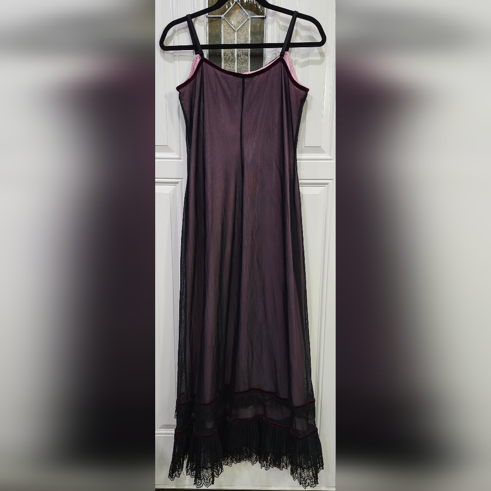 Sue Wong Y2K Pink Strappy Maxi Dress with Black Sheer Overlay Women's Medium - Picture 7 of 8